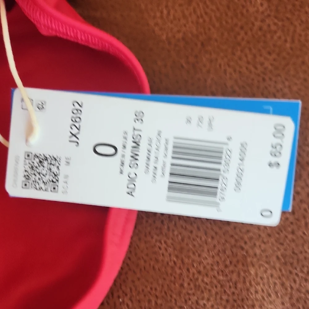 Adidas Red One-Piece Swimsuit with White Side Stripes - Picture 6 of 14